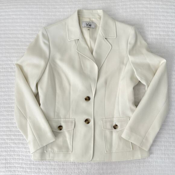 New Le Suit Women's 2 Piece Single Breasted Blazer and Pant Suit Set in Ivory 8 - Picture 5 of 14